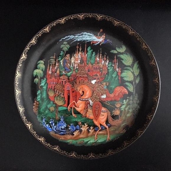Palekh Other - Russian Porcelain Plate Hand painted Palekh Signed